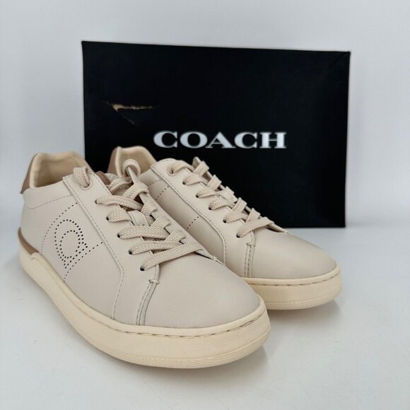 Coach Shoes - Coach Women's Lowline Low Top Sneakers size 6.5 B Lace-up Shoes Logo Beige/Brown
